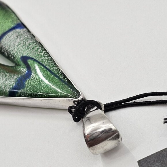 Charles Albert Dichroic Green Art Glass Fine Sterling Silver Necklace Pendant - Picture 3 of 10